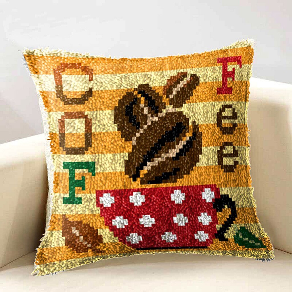1 set spärrhakssatser för diy kuddfodral soffkudde med mönster tryckt och grundläggande verktyg och garn 16.93 x 16.93 tum