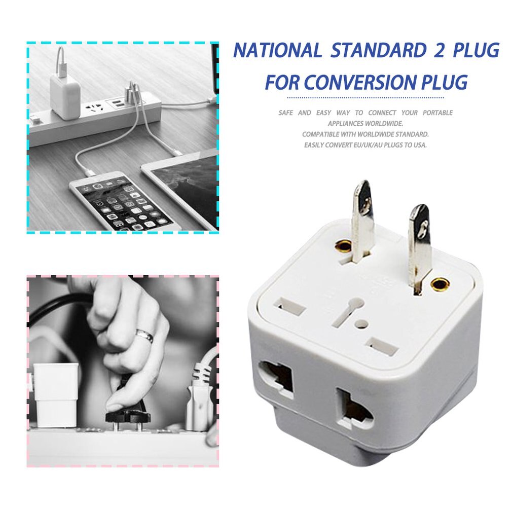 2 Pin Universal World Travel Adapter Konverter USA Power Stecker Adapter Konverter EU/UK/AU Stecker zu USA Weiß