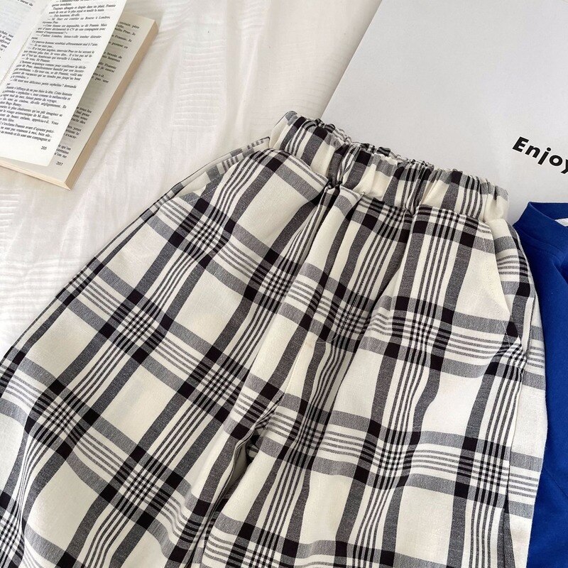 Pantaloni larghi traspiranti scozzesi estivi per bambini pantaloni sottili in cotone sciolto Unisex per bambini