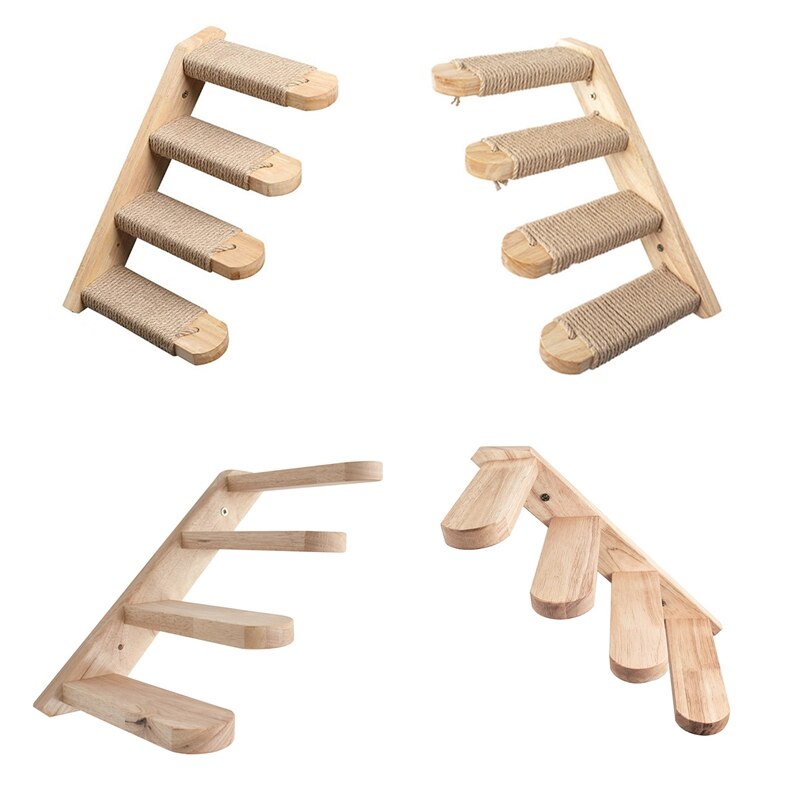 Natuurlijke Houten Kat Klimmen Plank Trap Muur Gemonteerd Vier Stap Kat Trap Met Jute Scratch Voor Katten Baars Platform Levert