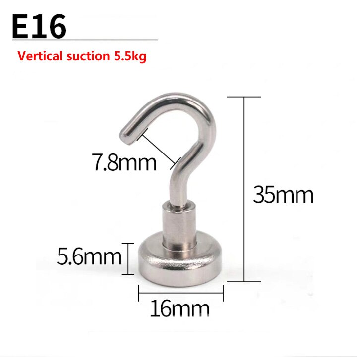 Imán de neodimio para nevera, gancho Vertical de 2-5,5 KG, Base de Material magnético multifunción, 5 uds.: 5pcs E16