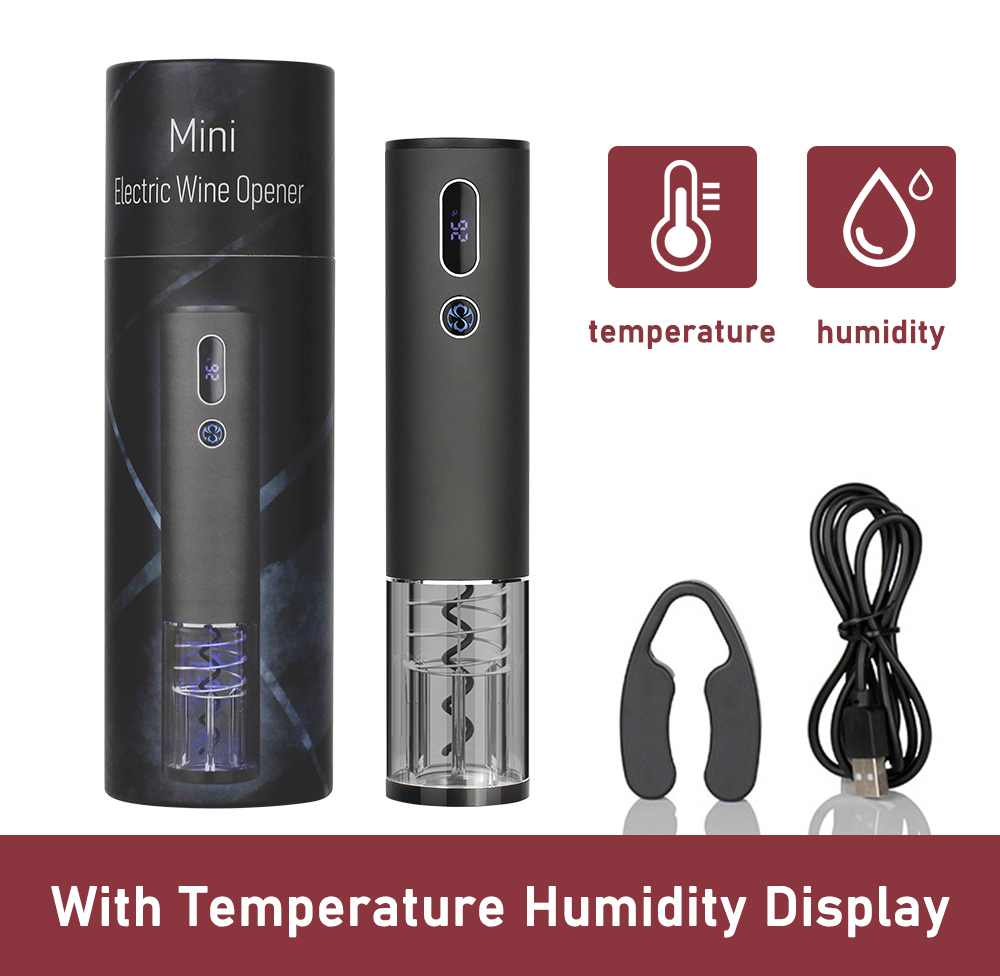 Temperature Humidity Display Rechargeable Electric Wine Bottle Opener Automatic Red Wine Corkscrew With Foil Cutter Box: green
