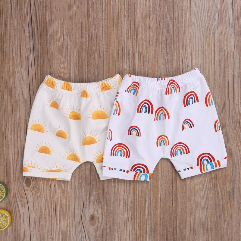 Pantalones cortos holgados para bebés de 0 a 3 años, bombachos a la , con patrón de Sol de arcoíris, estilo bohemio