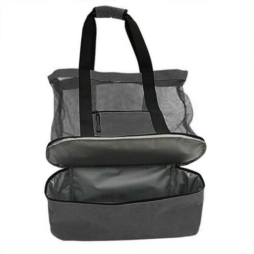 Handheld Lunch Bag Cooler Picnic Net Mesh Beach Tote Bag Vacation Bag Shopper Food Drink Storage: Black
