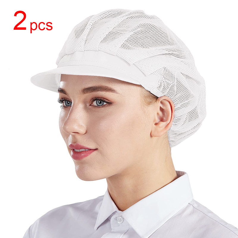 2pcs or 5pcs Kitchen Cooking Hat Food Service Mesh Cap Catering Elastic Working Hats Women Men Hair Cover Caps Workshop Hat: WHITE