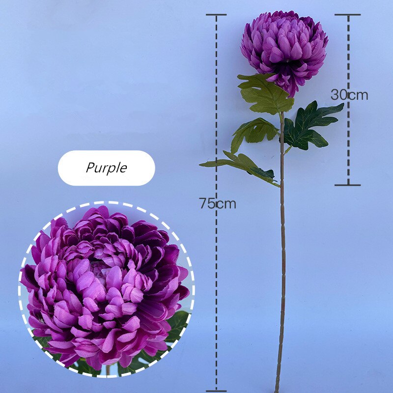 Grote Enkele Chrysant Land Stijl Woonkamer Bloemstuk Kunstbloemen Bruiloft Schieten Props Decor Bloemen: Purple