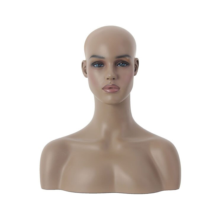 Dark Skin Fiberglass Female Mannequin Head Bust For Wigs