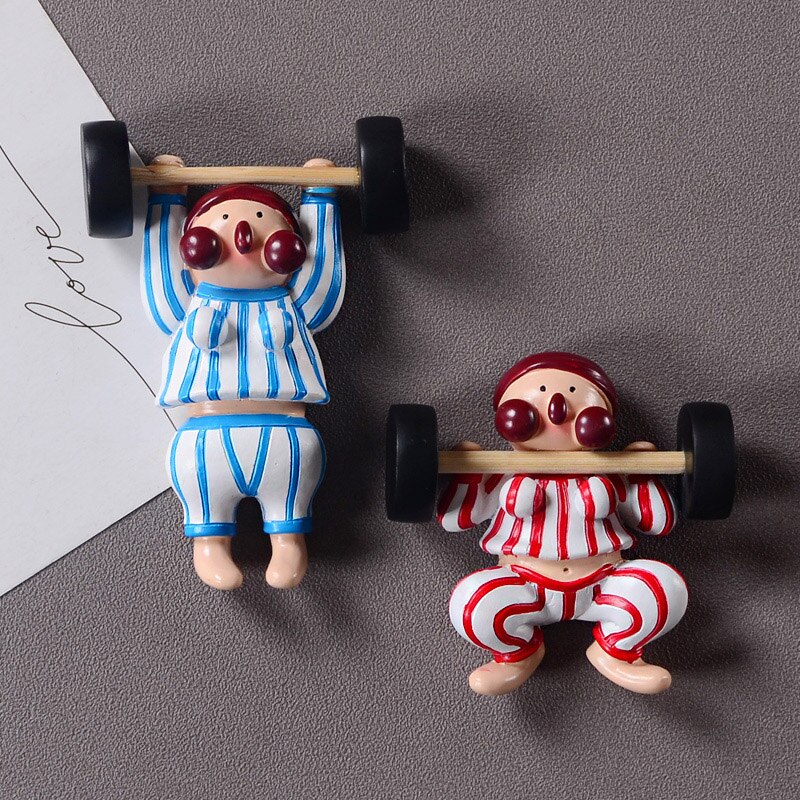 Cartoon Koelkast Magneet Leuke Europese Stijl Grappige Gewichtheffen Gewichtsverlies 3D Resin Magneten Decoratie Koelkast
