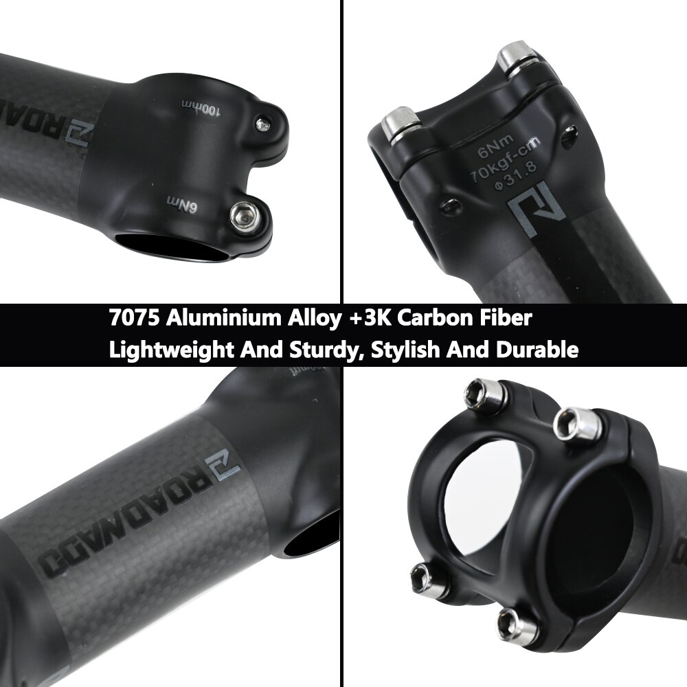 ROADNADO MTB Bike Stem Carbon Fiber+Aluminum Alloy Bicycle Handlebar Stem Road Bike Stem 6/17 Degree 60/70/80/90/100/110MM