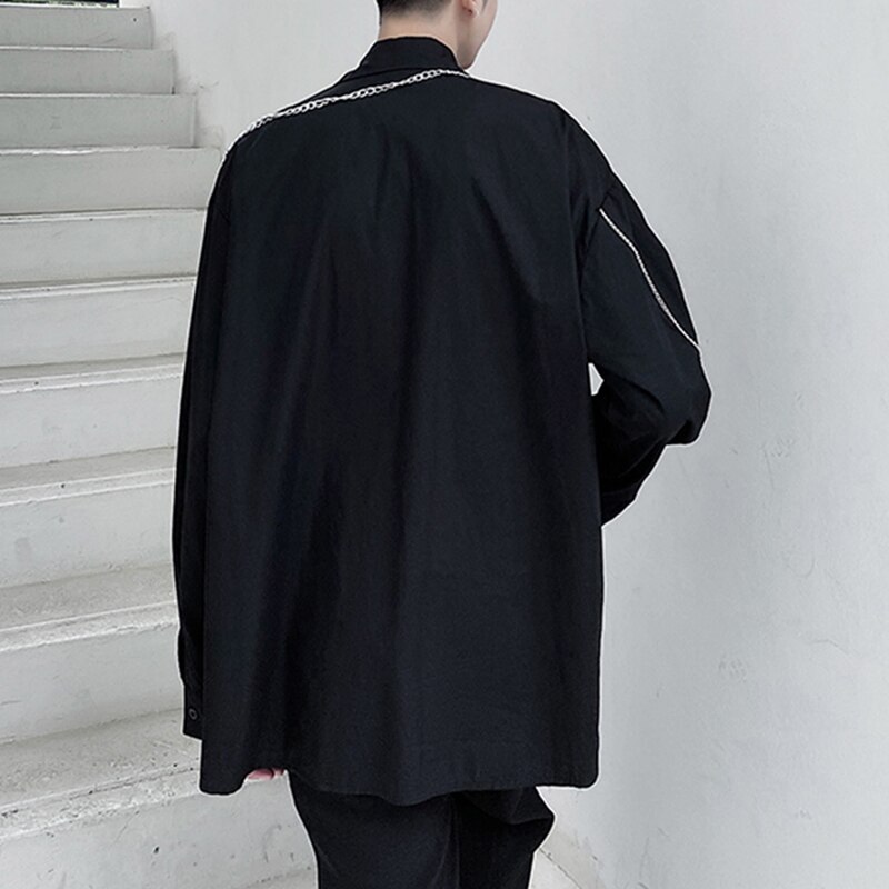 XITAO, blusa negra de retales con cadena, blusa holgada a la para mujer, combina con todo, nueva camisa blanca de Otoño de , ropa de calle ZP2068