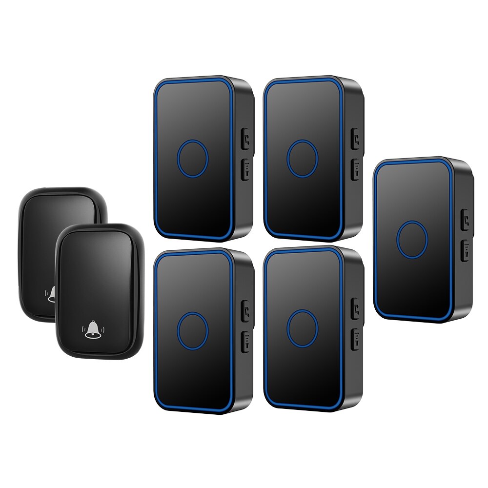 Wemeda Zelf Aangedreven Draadloze Deurbel Waterdicht Geen Behoefte Batterij Thuis Deurbel Us Eu Uk Plug 2 Knop 5 Ontvanger 60 Chimes: black 2x5 / Au