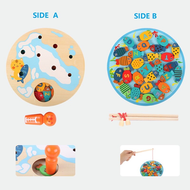baby learning toy wooden ABC fishing toy 2 in 1 game board both sides playable super good for boy and girl