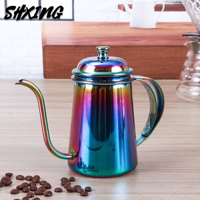 650ml 304 rustfrit stål kaffe dryppekedel lang mund svanehals farverig cafe tekande kande tekande til køkken barista værktøjer