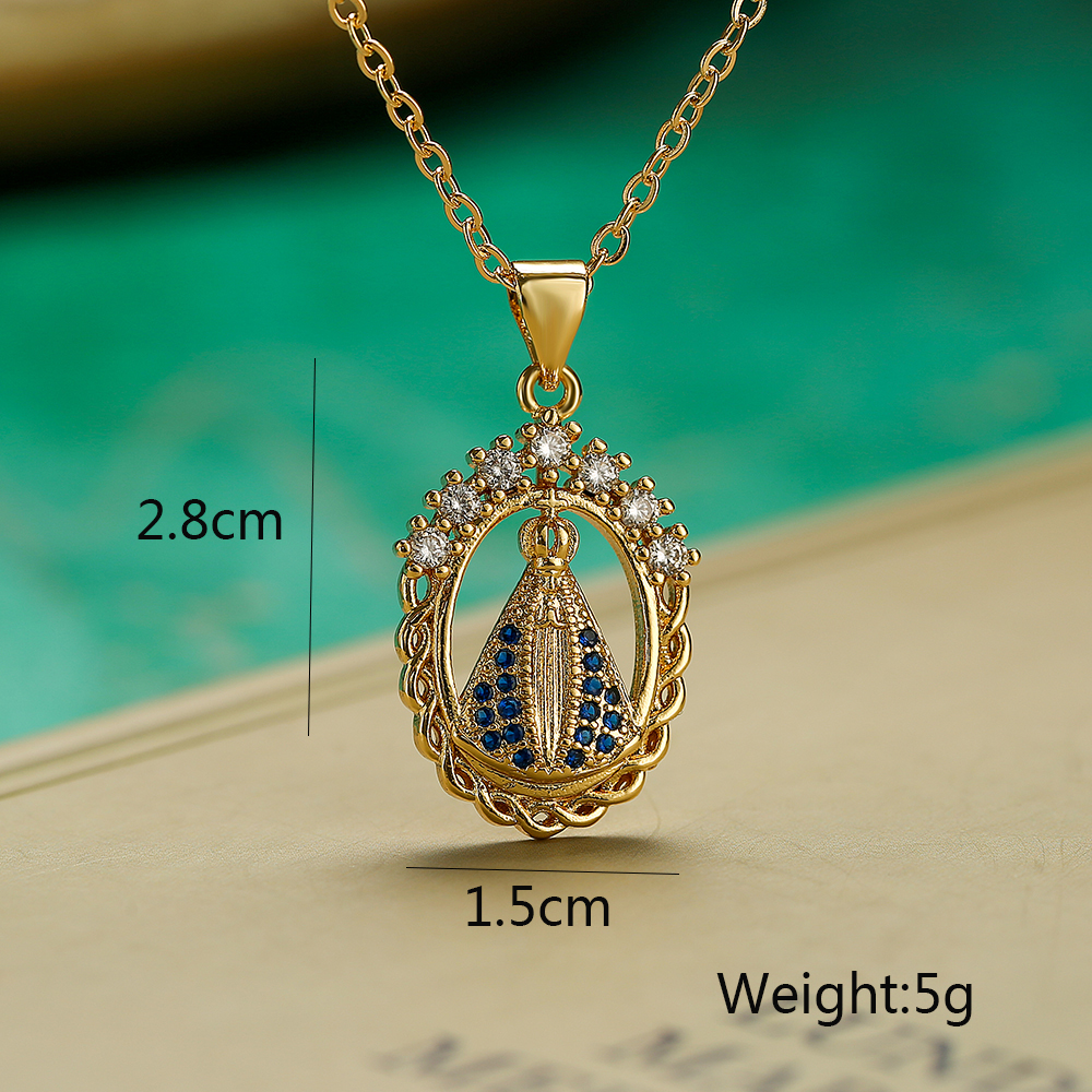 NEWBUY Women's Religious Jewelry Copper CZ Zircon Inlay Virgin Mary Pendant Stainless Steel Chain Necklace