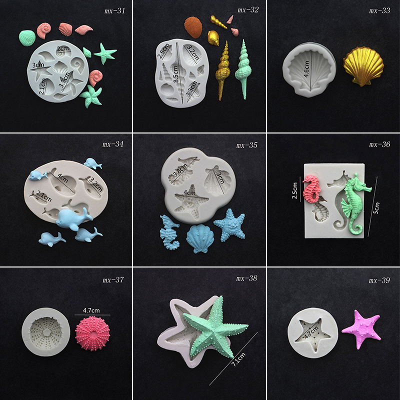 3D Shell Starfish Fondant Cake Mold Silicone Mold Set Mermaid Tail Sea Animal Cake Decorating Tools DIY Craft Fondant Molds