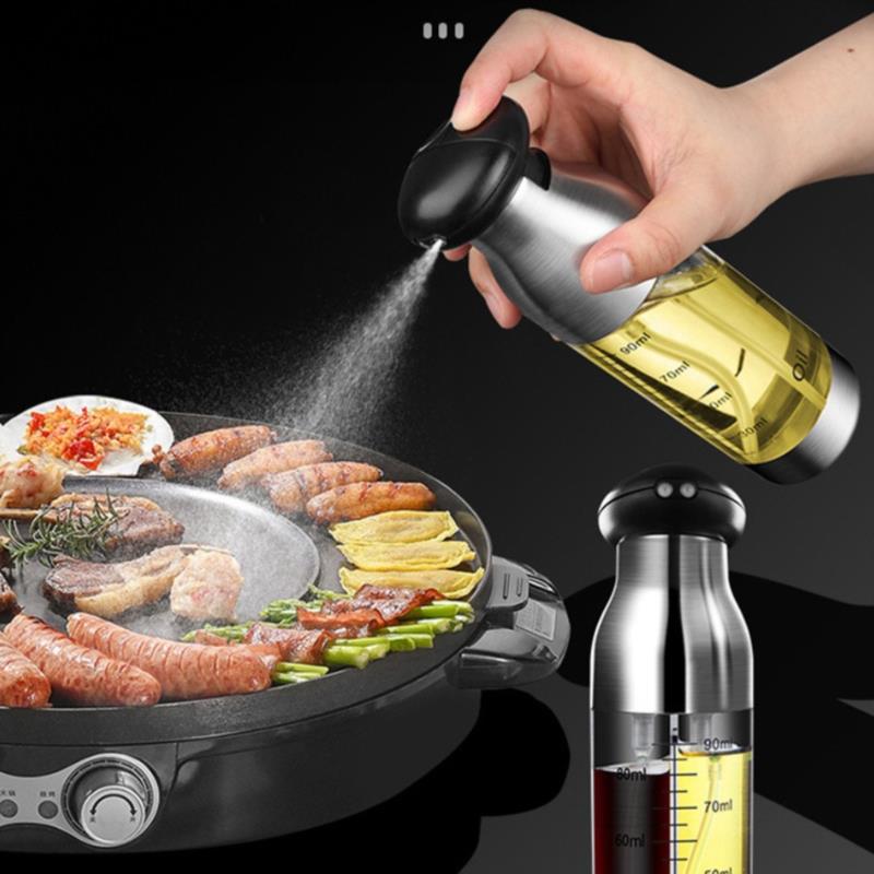 Stainless Steel Olive Oil Sprayer Bottle Double head spray bottle Push-type Nozzle Kitchen Oil Sprayer Bottle Dispenser BBQ Tool