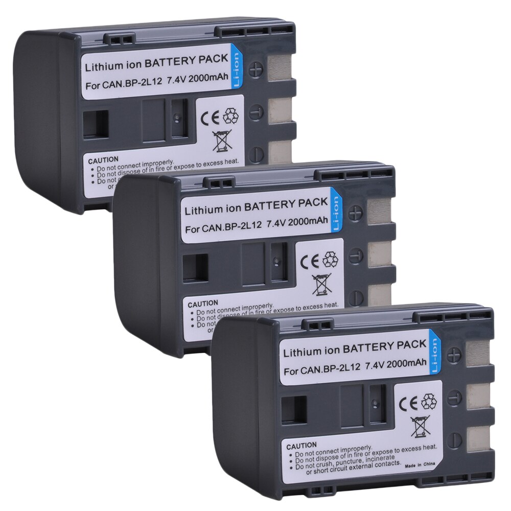 Battery BP-2L12 for Canon BP2L12 BP-2L14 BP-2L15 BP-2L24H BP-2L5 NB-2L12 NB-2L14 and DC310 Elura 60 Vixia HV20 ZR100 ZR300 ZR500: 3 pack