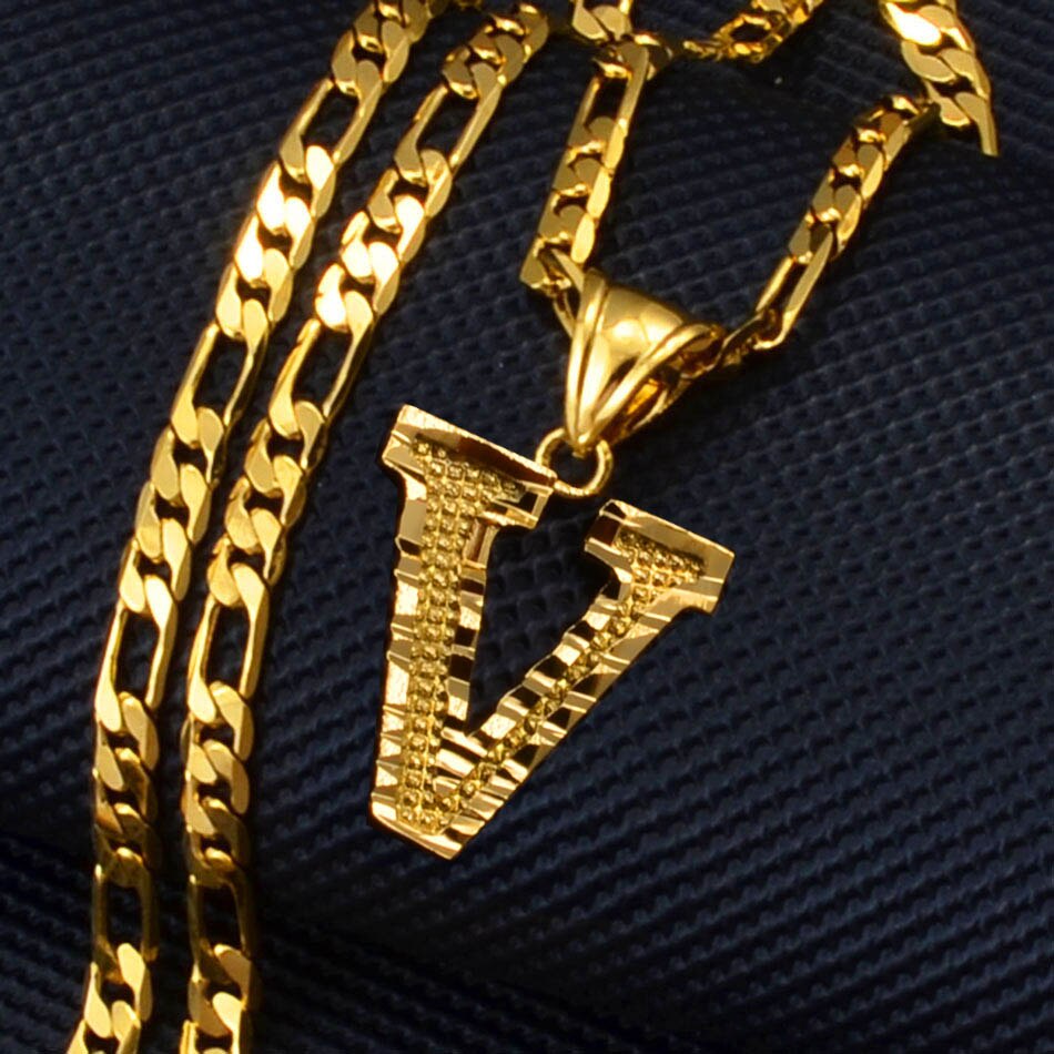 Anniyo A-Z Letters Pendant Necklaces for Women Men Girls English Initial Alphabet Figaro Chains Gold Color Jewelry #058002S: 45cm / Red