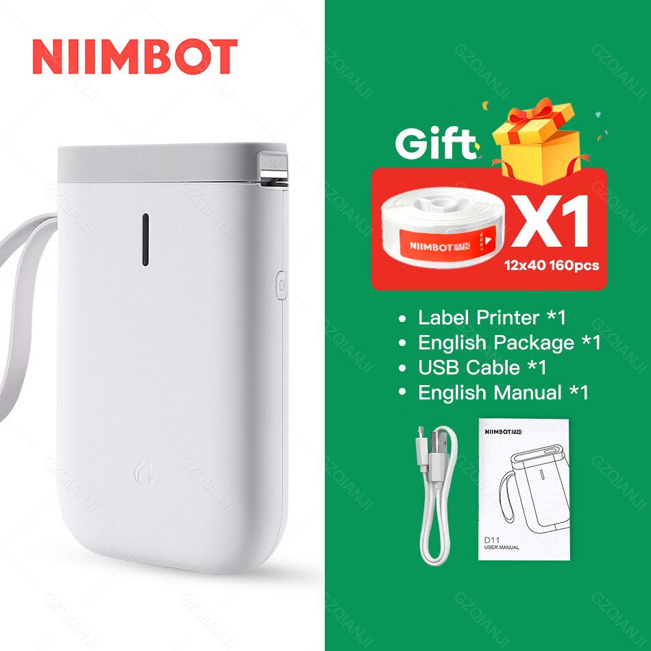 Niimbot D11 Bluetooth Thermische Labelprinter Label Marker Sticker Papierrol Productie Datum Zelfklevende Naam Tag Impresoras: White Printer