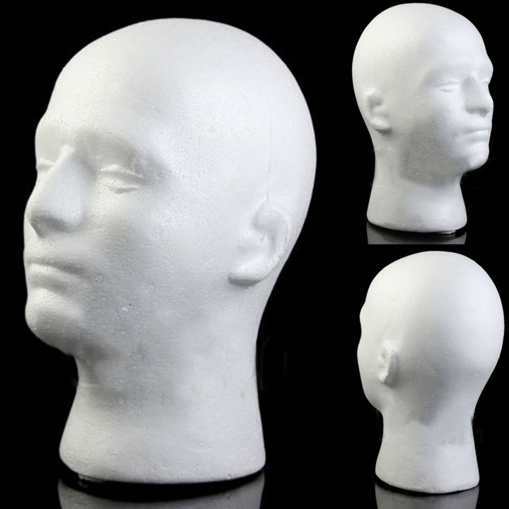 1x Mannelijk Hoofd Model Mannelijke Witte Polystyreen Piepschuim Foam Hoofd Model Stand Pruik Haar Hoed Headset Mannequin Foam Mannequin