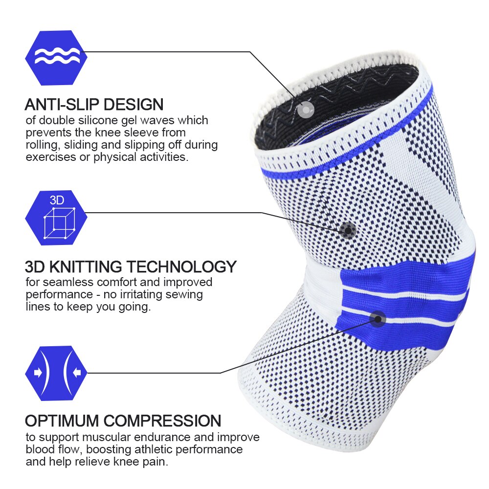 Knee Brace Knee Support Knee Compression Sleeve Support Elastic Knee Wraps Patella Stabilizer with Silicone Gel & Spring Support