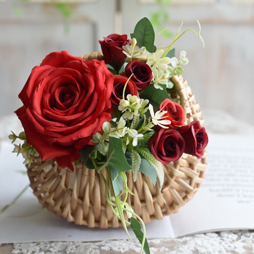 Hand-Held Flower Arrangement Basket Hand-Woven Flower Pot Storage Basket Flower Girl Basket Home Decor