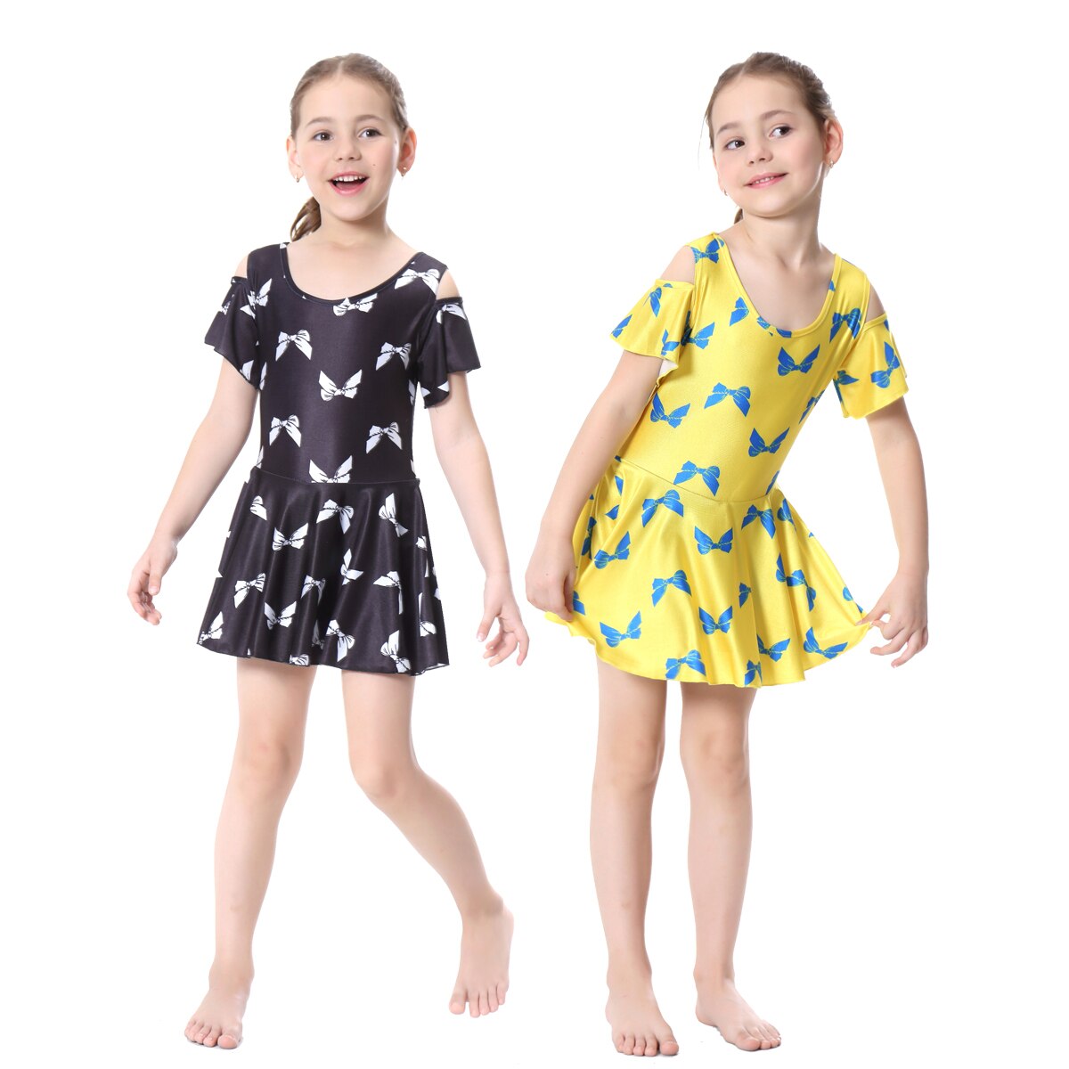Msulim Meisjes Vier Seizoen Zwemmen Sets Nylon Afdrukken Burkinis Korte Mouwen Jumpsuit Jurk Met Broek Islamitische Kinderen Bescheiden