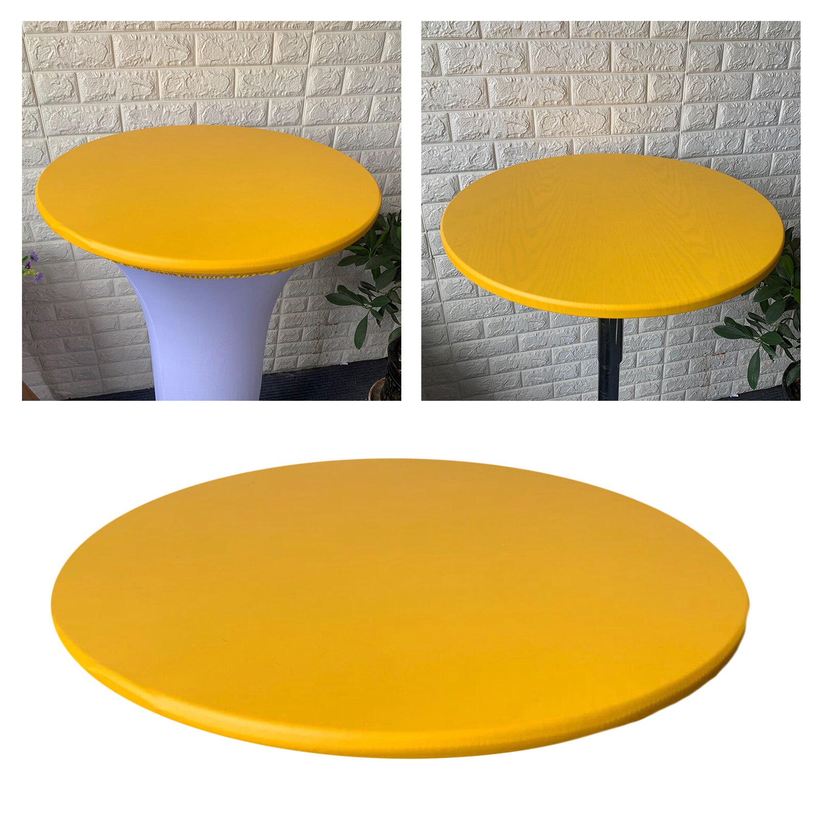 Fitted Polyester Table Cover Waterproof Round Tablecloth with Elastic Edged 60cm: Yellow