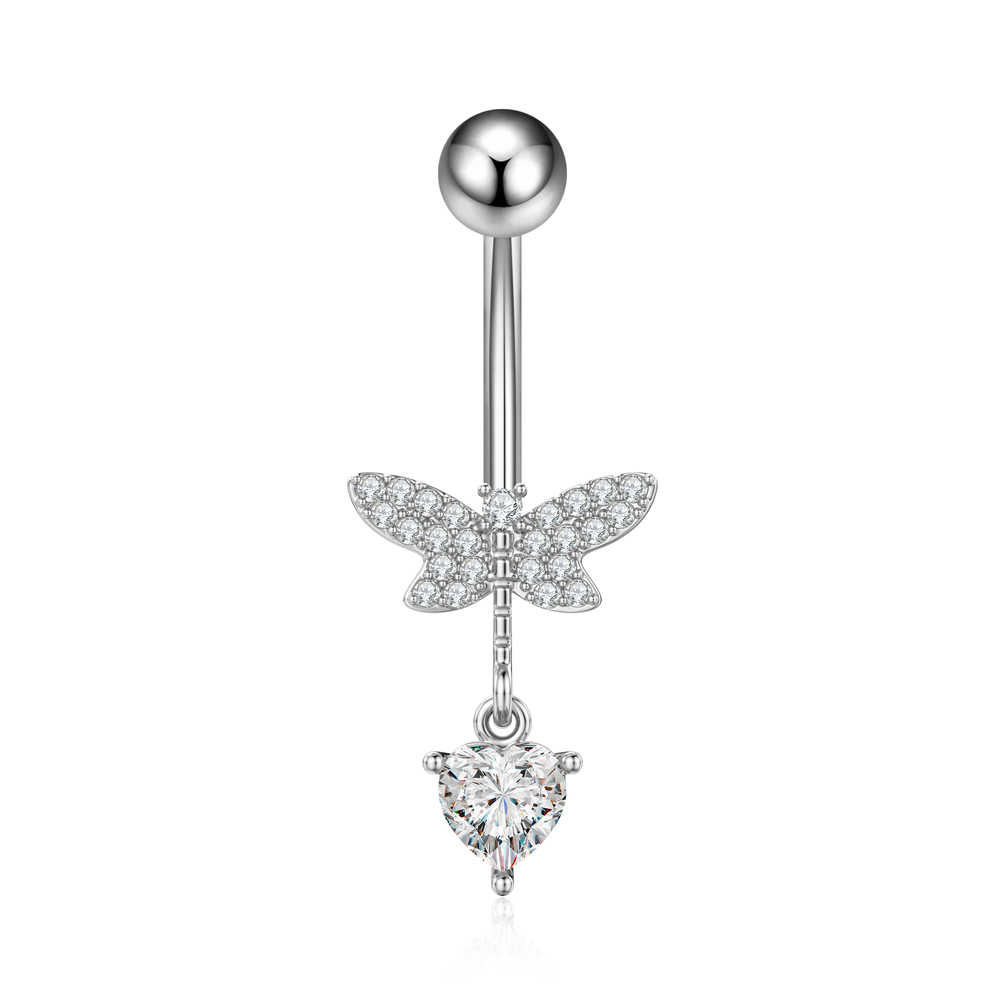 14G Hart Bloemvormige Navel Piercing Ornament Water Navelpiercing Hanger Buik Nombril Piercing Vrouwen Sieraden: Rhodium Plated