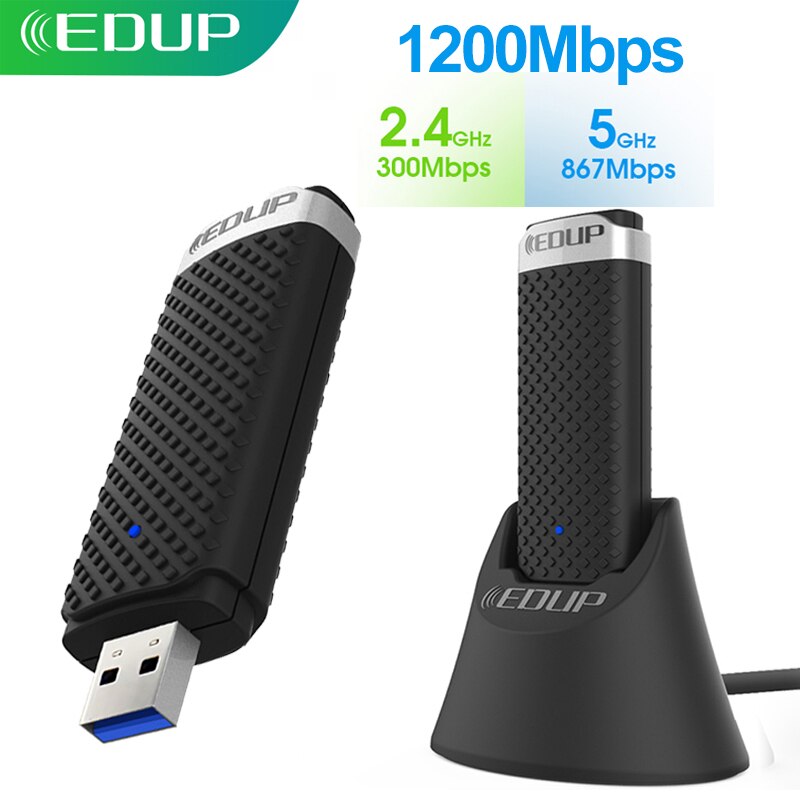 EDUP adapter USB WiFi 5Ghz 1200Mbps 802.11ac odbiornik WiFi z przedłużeniem kabel pionowy stacji bazowej USB 3.0 karta sieciowa Ethernet