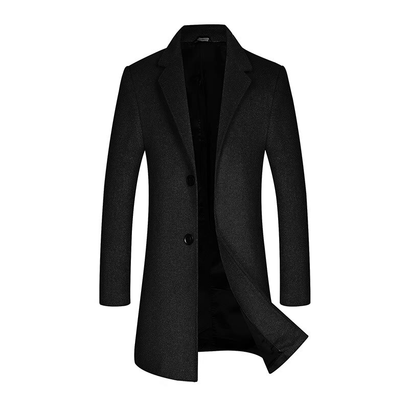Classic Long Wool Trench Coat Men Winter Brand Slim Fit Men&#39;s Cashmere Coat Single Breasted Black Overcoat Windbreaker: Black / Asian Size XXL