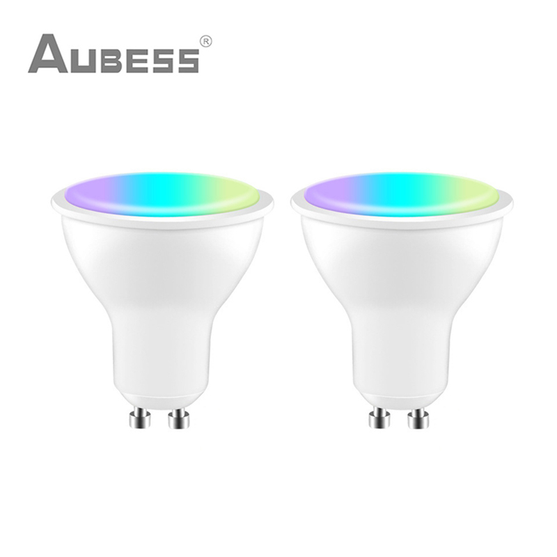 Aubess Tuya GU10 Wifi Smart Light Led-lampen Rgbcw 5W Dimbare Lampen Smart Leven App Afstandsbediening Werkt Met alexa Google Thuis: 2 PCS