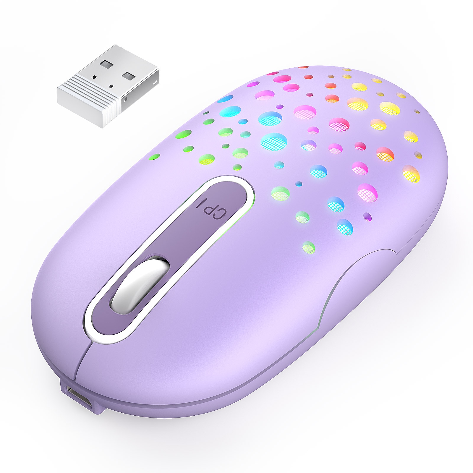 Jelly Comb – souris sans fil LED, couleur changeante, avec coque en nid d&#39;abeille, Rechargeable, fine, silencieuse, pour ordinateur portable: Violet