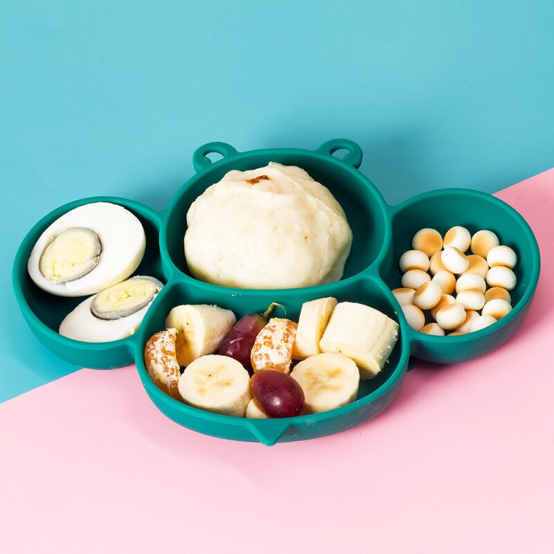 Baby Kommen Diner Platen Siliconen Zuig Feeding Servies Bpa Gratis Antislip Baby Gerechten Krab Voedsel Voeden Kom voor Kids: Dark Green Plate