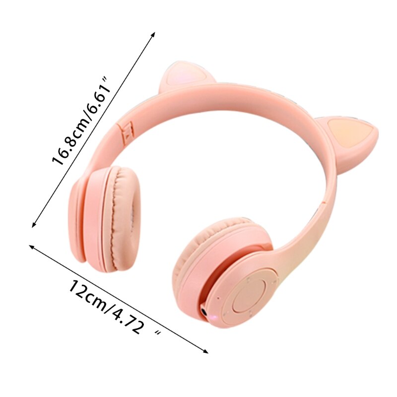 R9ja fluffy cat ear headphones with  p47m microphones, bluetooth compatible wireless on-ear stereo headset for children and girls