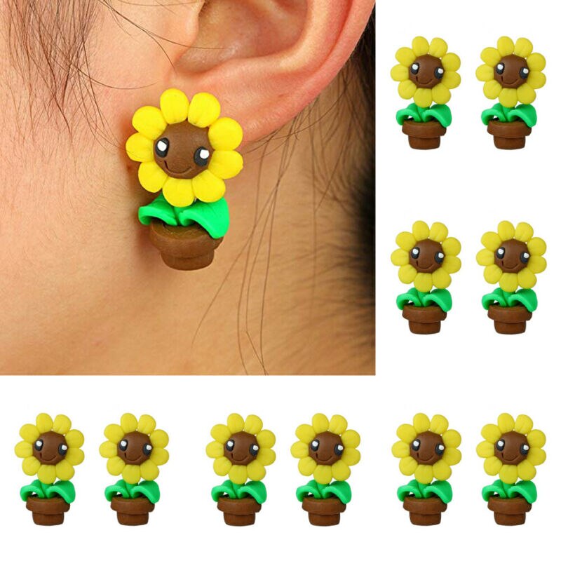 Women Soft Ceramic Flower Sunflower Daisy Candy Colour Lovely Big Earrings Earring Jackets