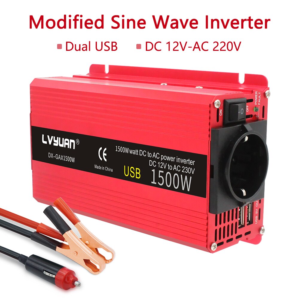 Omvormer 1500W/2000W 12 V 220 V Converter 2 Usb Eu Universele Webasto 12 Volt Inversor12v 220 V Inversores Solar