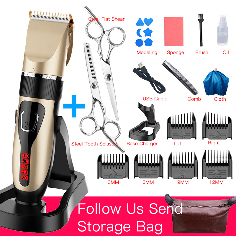 Hair Clipper Rechargeable Electric Digital Hair Trimmer Smart Base Charge Waterproof Men's Haircut Tool