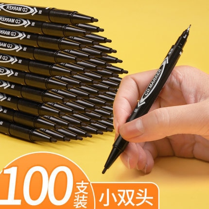 100 PCs Marking Pen Black and White with Pattern Oily Small Double Headed Painting Line Drawing Pen Children Painted for Student