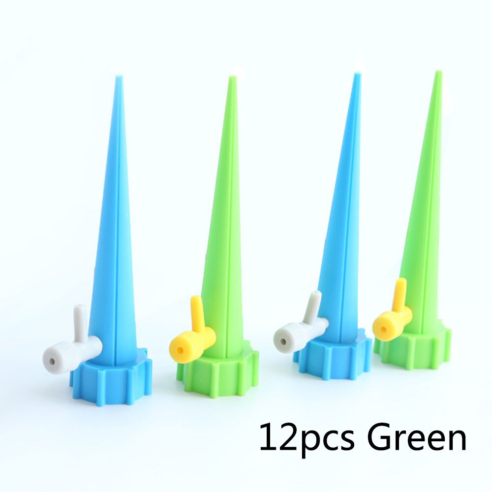 12Pcs/set Garden Cone Lazy Watering Spike Plant Flower Waterers Bottle Irrigation System Practical watering Sprinklers: adjust green 12pcs