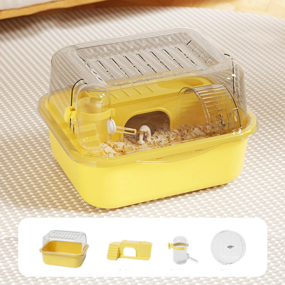 Hamster Cage with Water Bottle - Small Animal Habitat for Mice, Guinea Pigs - Plastic: Yellow