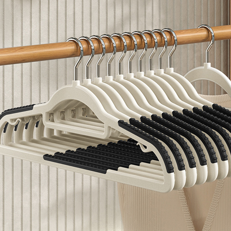 5/10 x robuste, trockene und nasse Kleiderbügel für Mantel und Hosen mit doppeltem, rutschfestem Streifen, für Zuhause, Kleiderschrank, platzsparender Kleidungs-Organizer: Black / 32