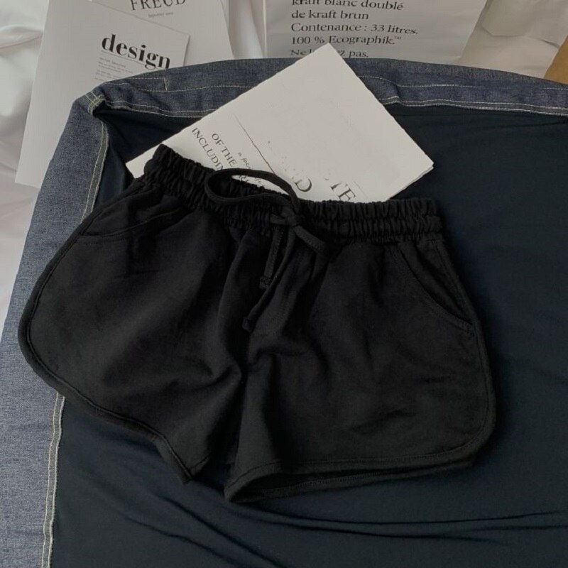 Sommergrå shorts dame dame elastisk midje korte bukser jente uformelle bomullsshorts svart hjemmeshorts for kvinner s-xl