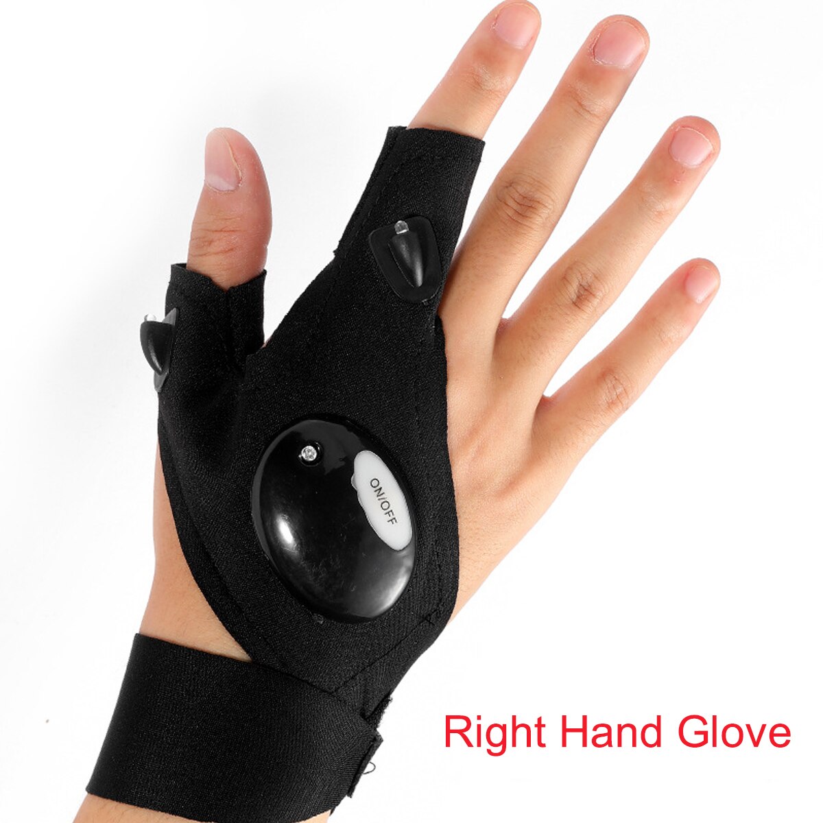Guante con linterna LED para hombre, guantes sin dedos con correa mágica para exteriores, reparación de automóviles, pesca, Camping, herramienta de rescate para ciclismo en la oscuridad: right hand glove