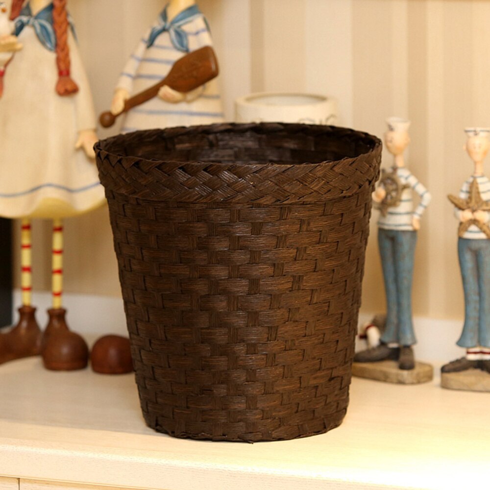 1Pc Stro Weven Opslag Prullenmand Compact Vuilnis Kan (Koffie)