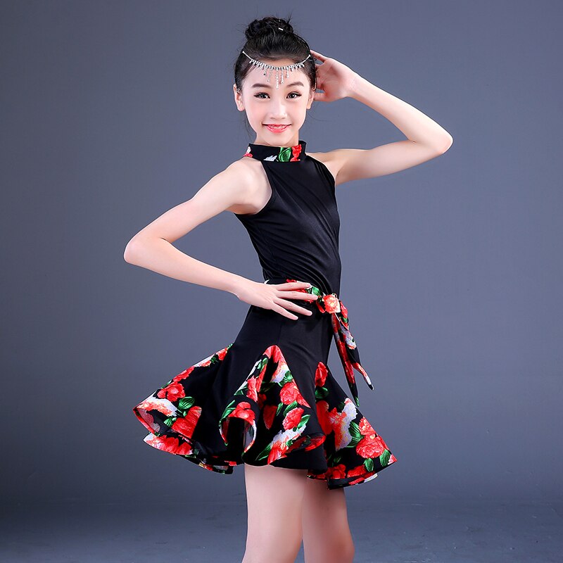 Blumen- blume Ballsaal Latein tanzen kleid mädchen freundlicher kleider wettbewerb freundlicher Salsa Tango Rumba Samba für praxis röcke einstellen: rot  / Pro Höhe 150-160cm