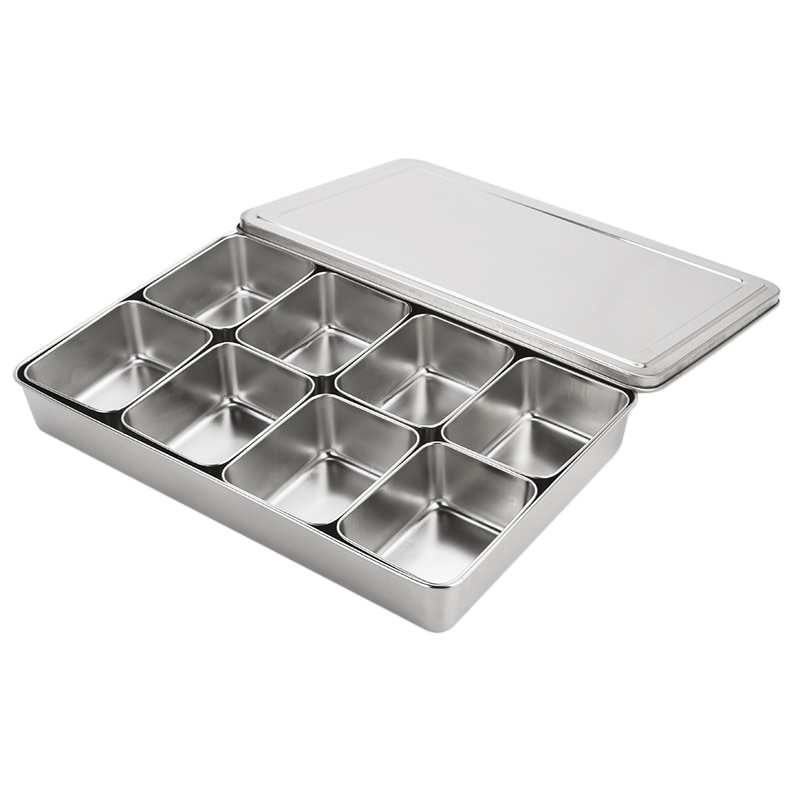 Kitchen Stainless Steel Square Seasoning Box with Lid Plastic Material Seasoning MSG Pepper Covered Salt Tank WJ903