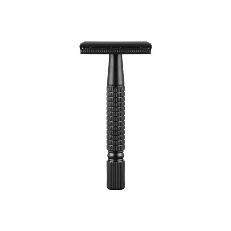 Klassisk barberbladsholder til barbering af barberblade til mænd, barbermaskine, sikkerhed i rustfrit stål til mænd, barber lige barberblade: Sort