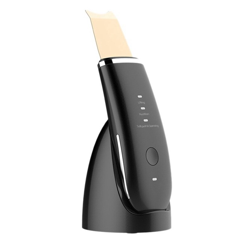 Ultrasonic Skin Scrubber Vibration Face Spatula Blackhead Remover Facial Scrubber Lifting Facial Peeling Device: Black