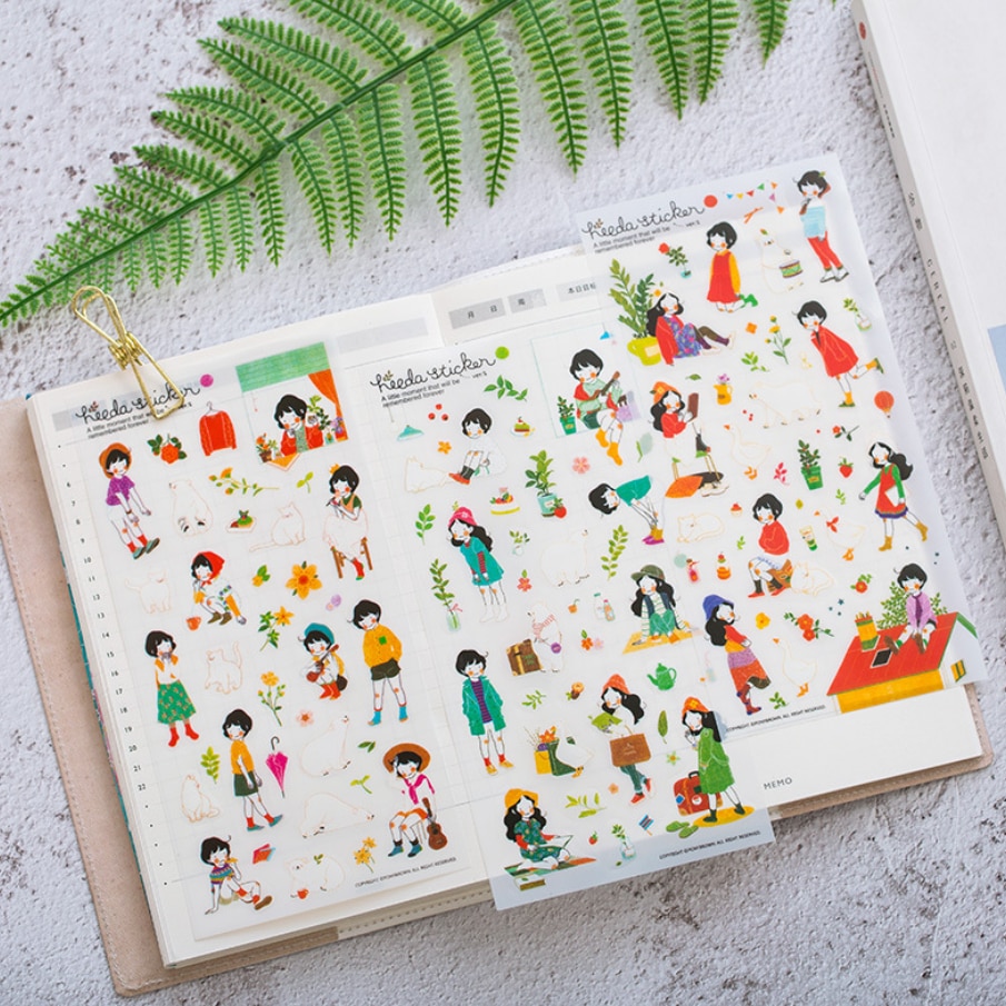 6sheets/pack/lot Korea Kawaii Doll Girl Paper Sticker Set Note Sticker Decoration Label Multifunction